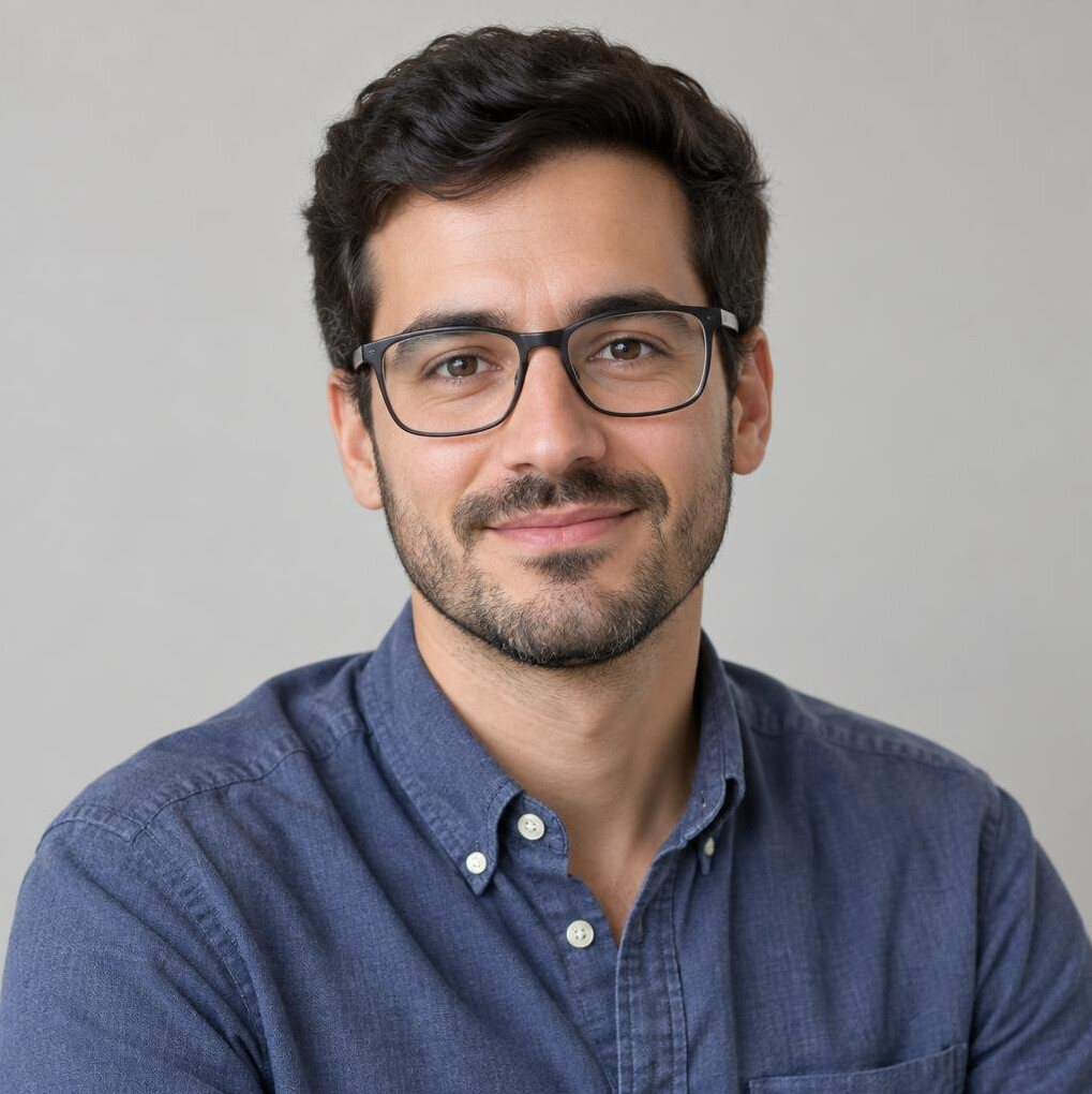 Studio portrait of a Portuguese man data analyst in his 30s