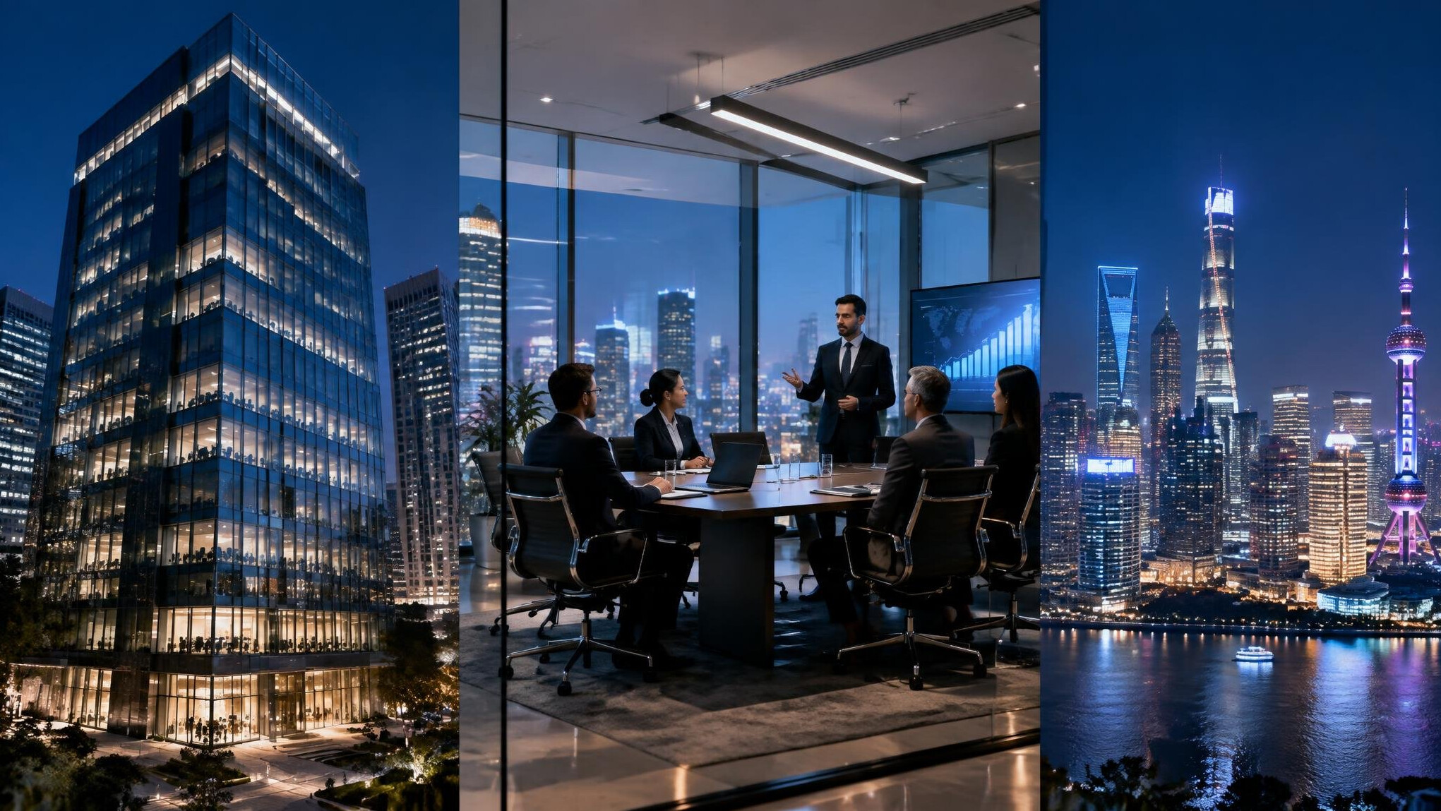 corporate building at night